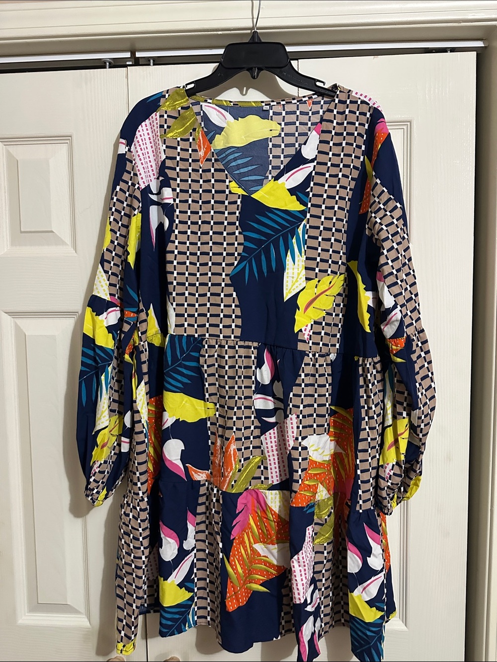 Women's Navy Floral Print Tiered Dress